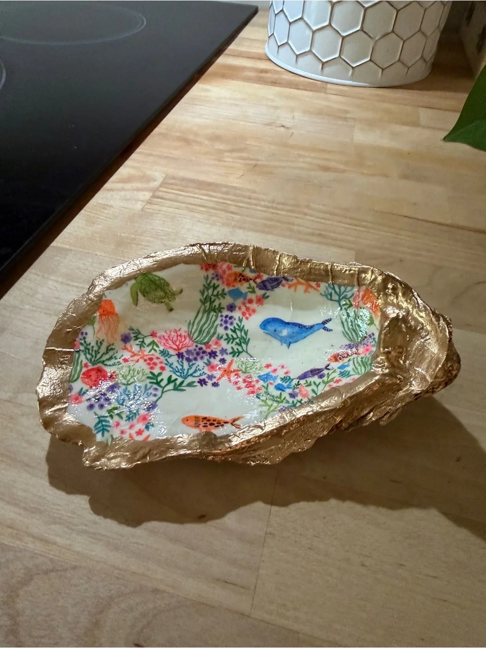 Handmade Decoupage Ocean Coral Oyster Shell Trinket Dish